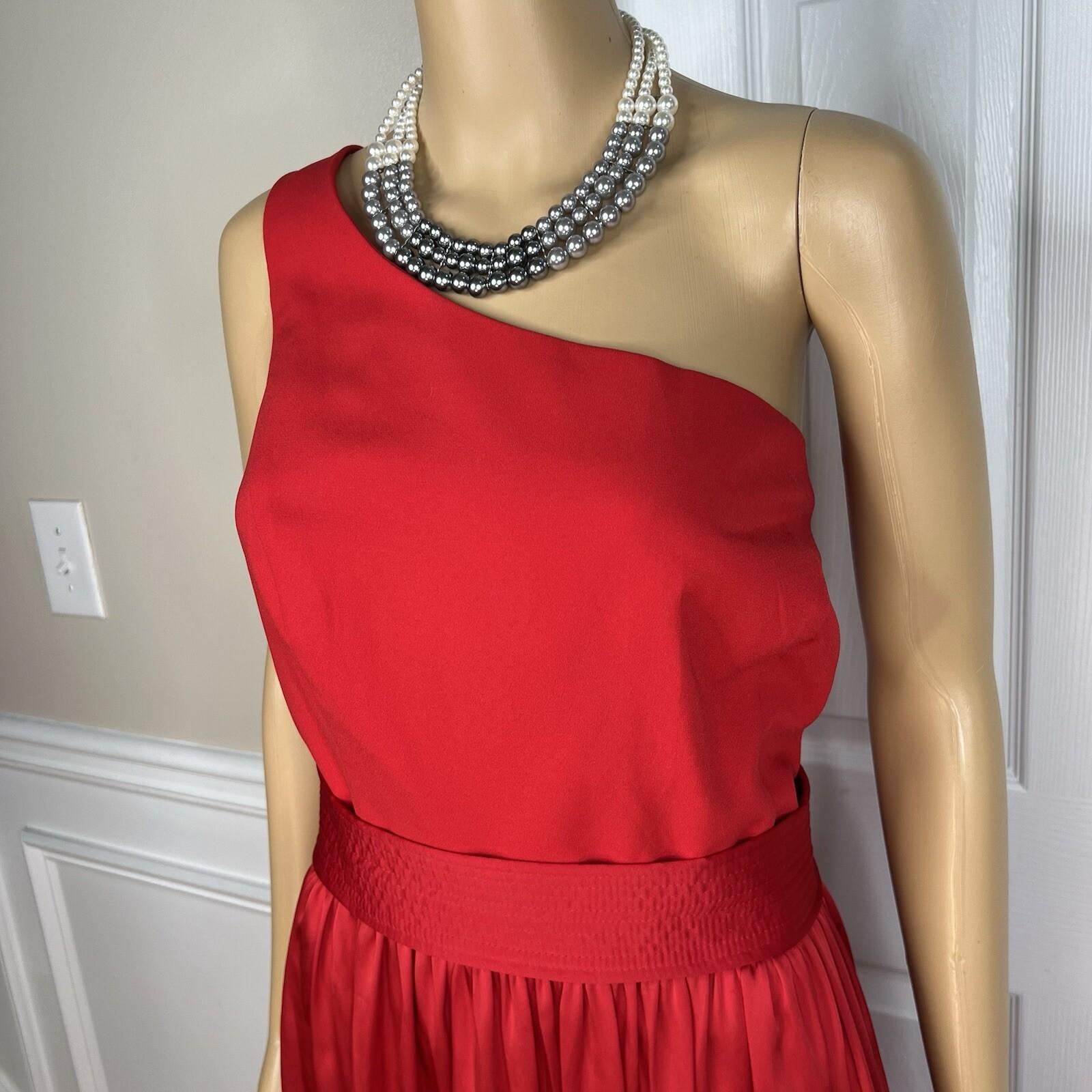 Vera Wang Polyester Formal Dress Size 20 Red One Shoulder Long Ball Belted Gown