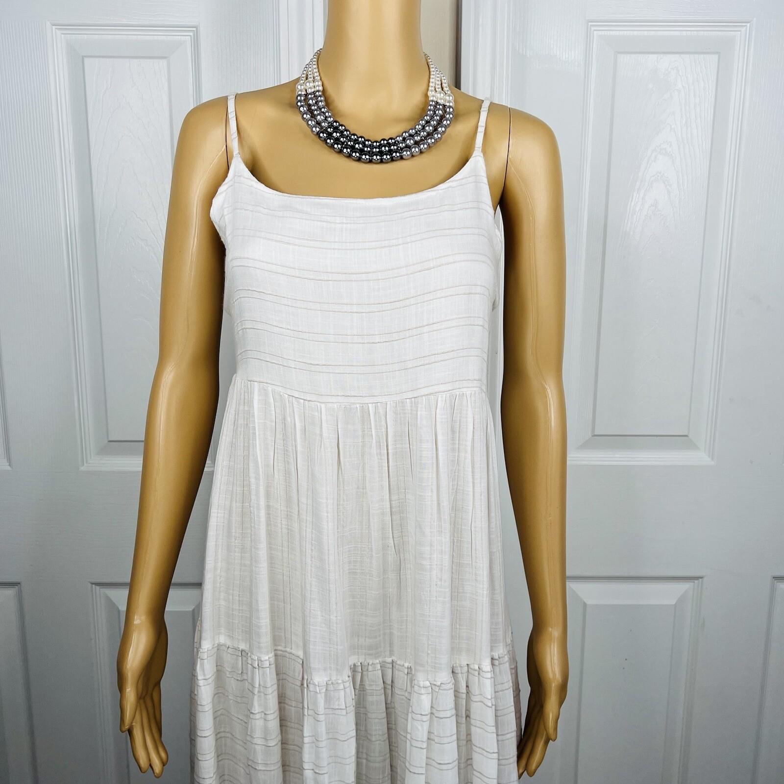 L Space Santorini Cotton Dress Size L White Striped Self Tie Back Frill Crinkle
