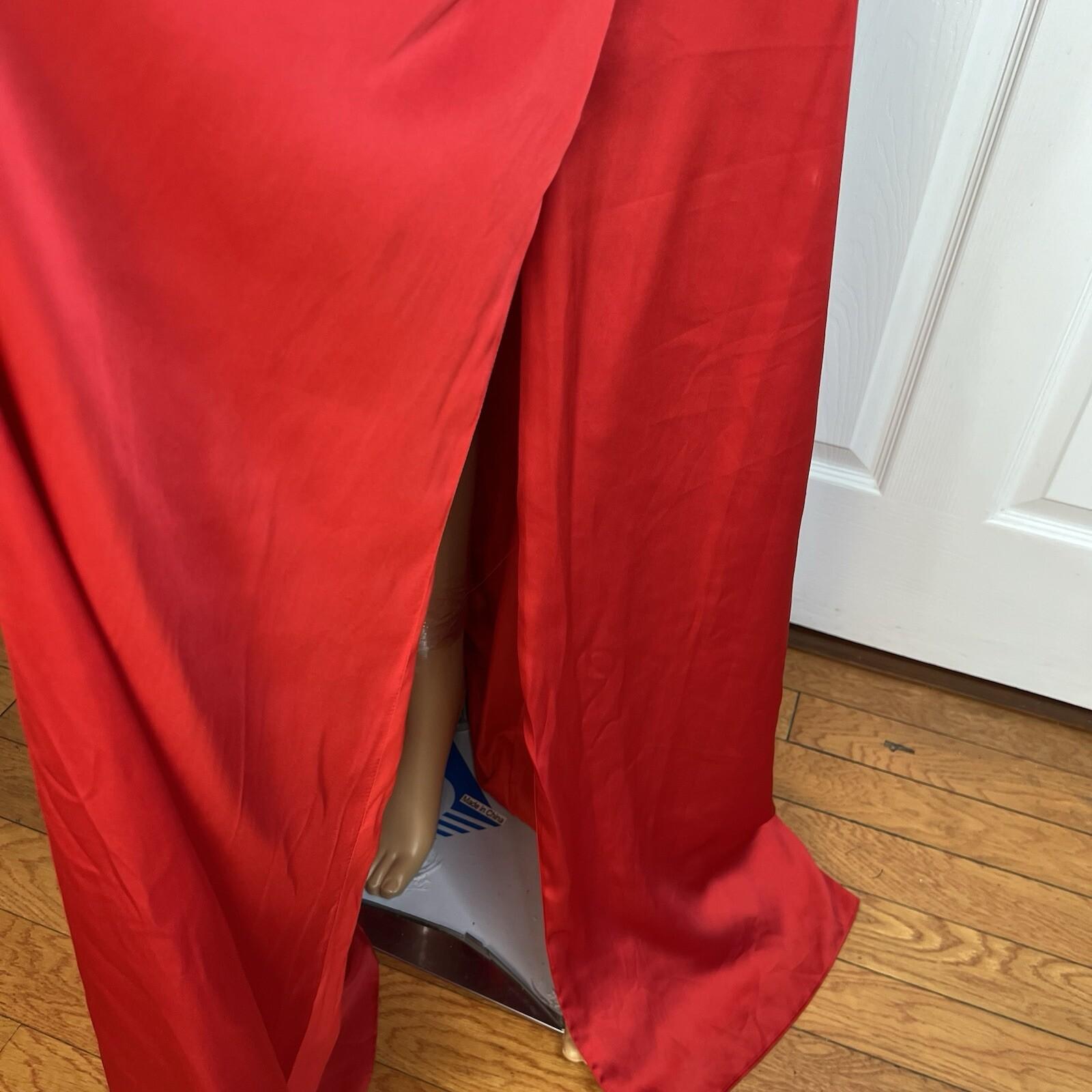 Vera Wang Polyester Formal Dress Size 20 Red One Shoulder Long Ball Belted Gown