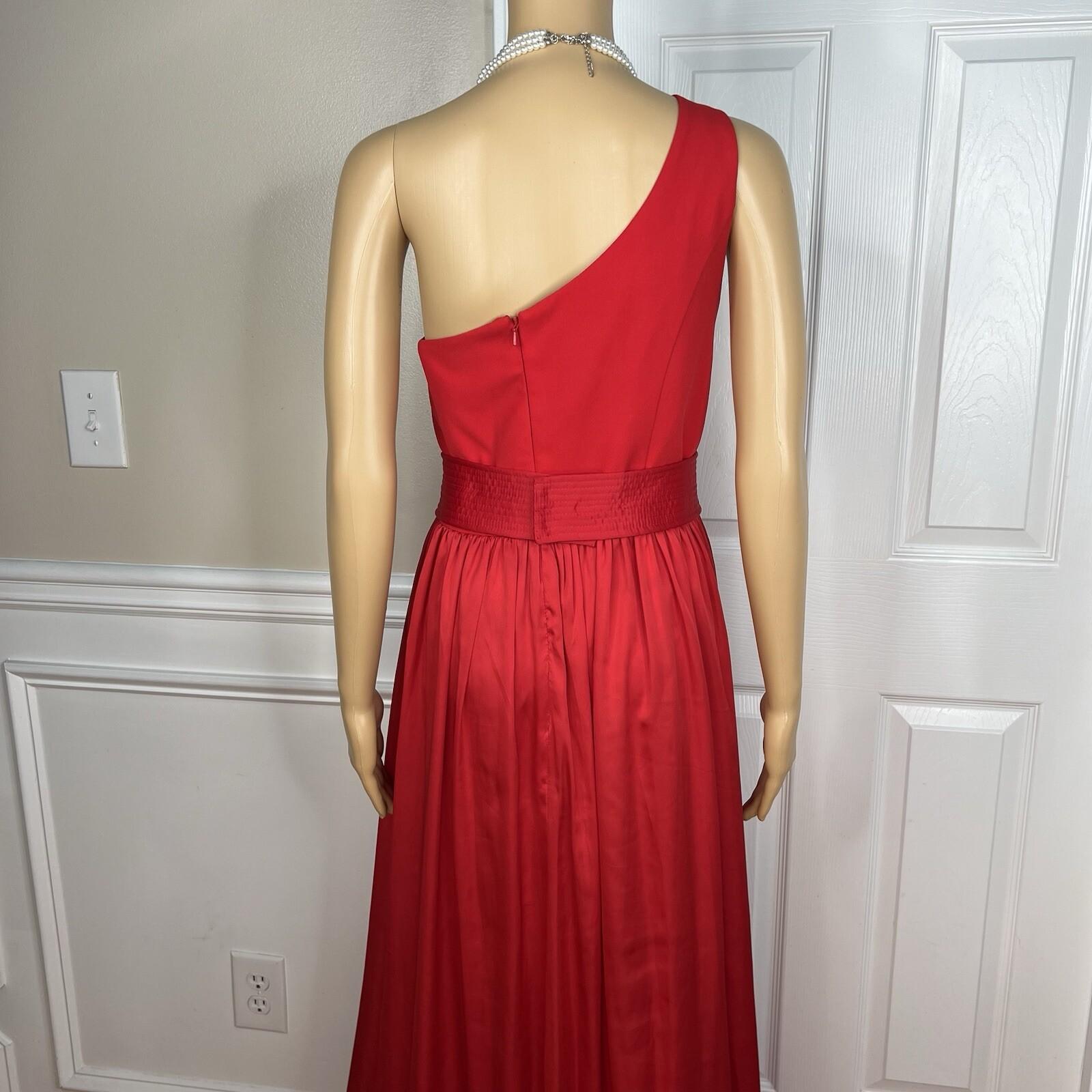 Vera Wang Polyester Formal Dress Size 20 Red One Shoulder Long Ball Belted Gown