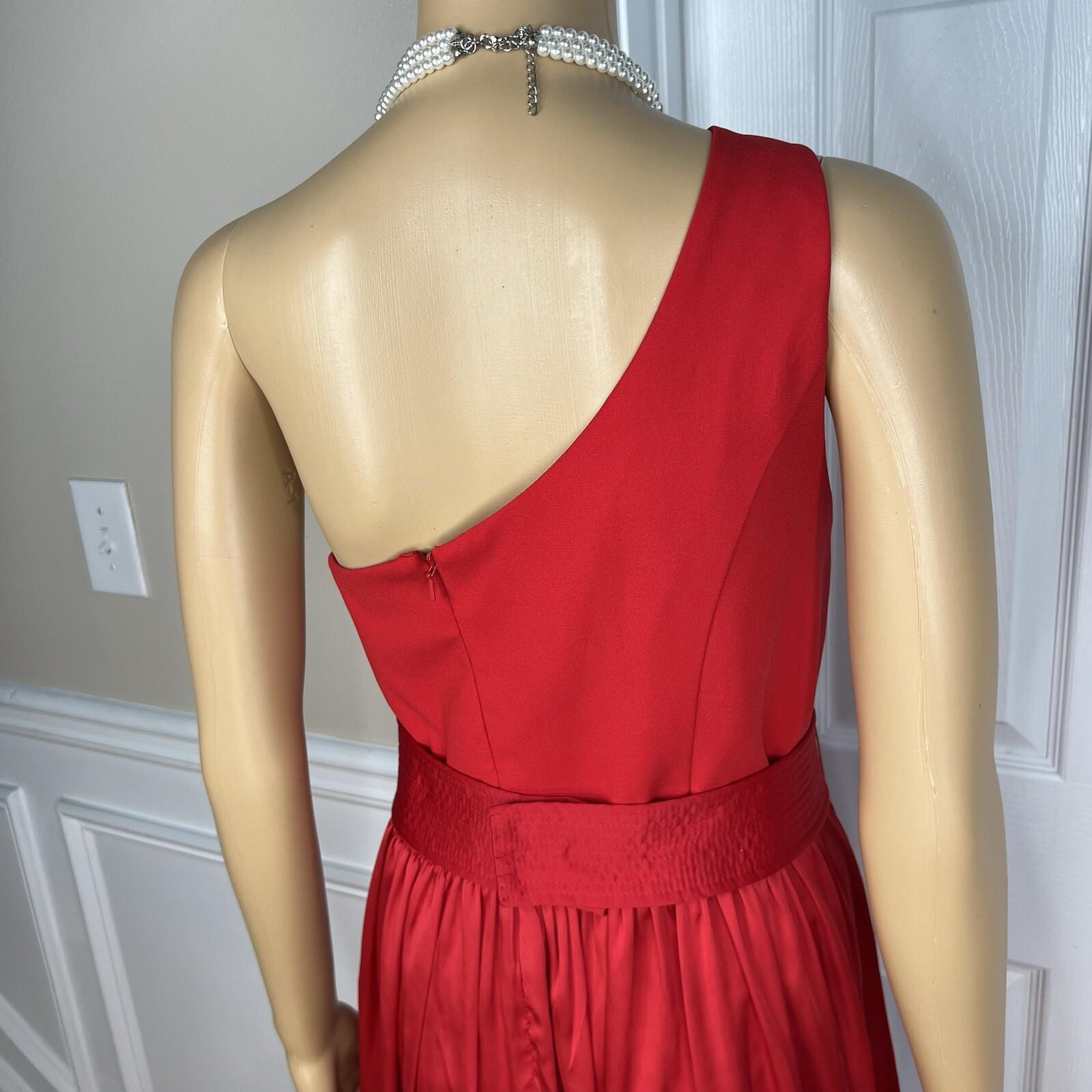 Vera Wang Polyester Formal Dress Size 20 Red One Shoulder Long Ball Belted Gown