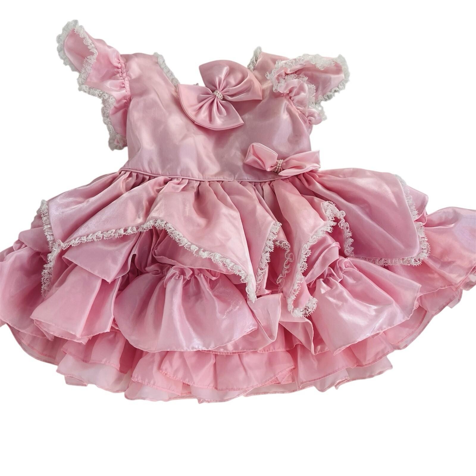 Vintage Pazazz Circle Pageant Dress Size 4T Pink Lace Belt Bow Twirl Ring Nylon