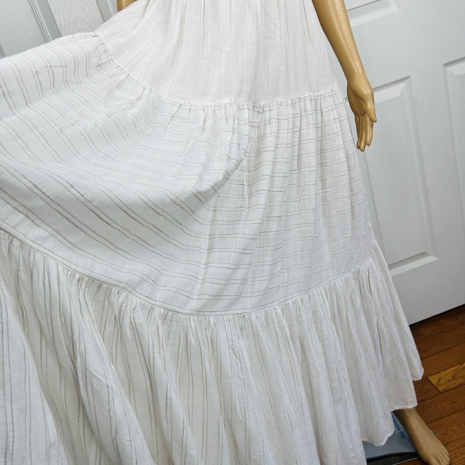 L Space Santorini Cotton Dress Size L White Striped Self Tie Back Frill Crinkle