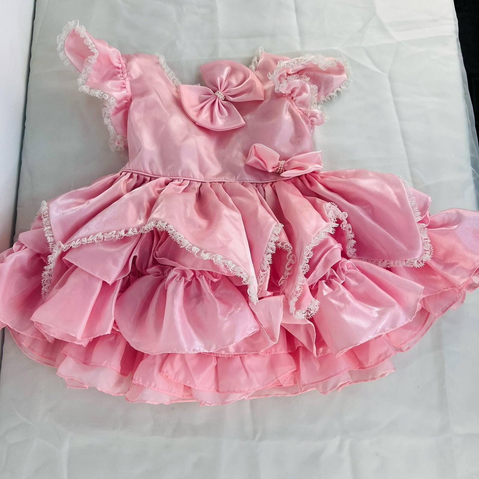Vintage Pazazz Circle Pageant Dress Size 4T Pink Lace Belt Bow Twirl Ring Nylon