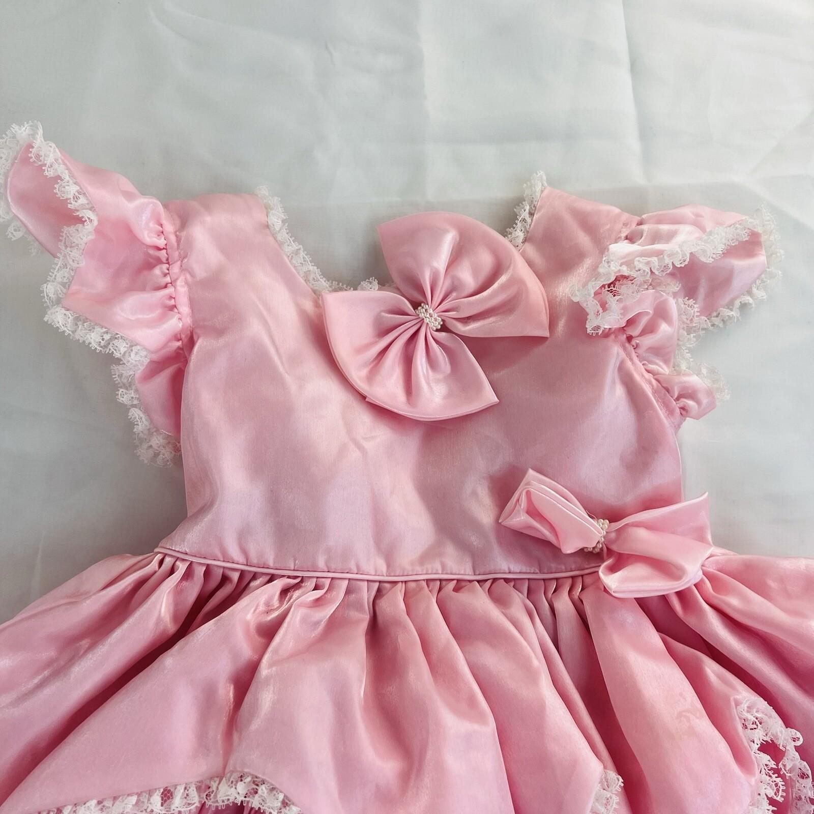 Vintage Pazazz Circle Pageant Dress Size 4T Pink Lace Belt Bow Twirl Ring Nylon