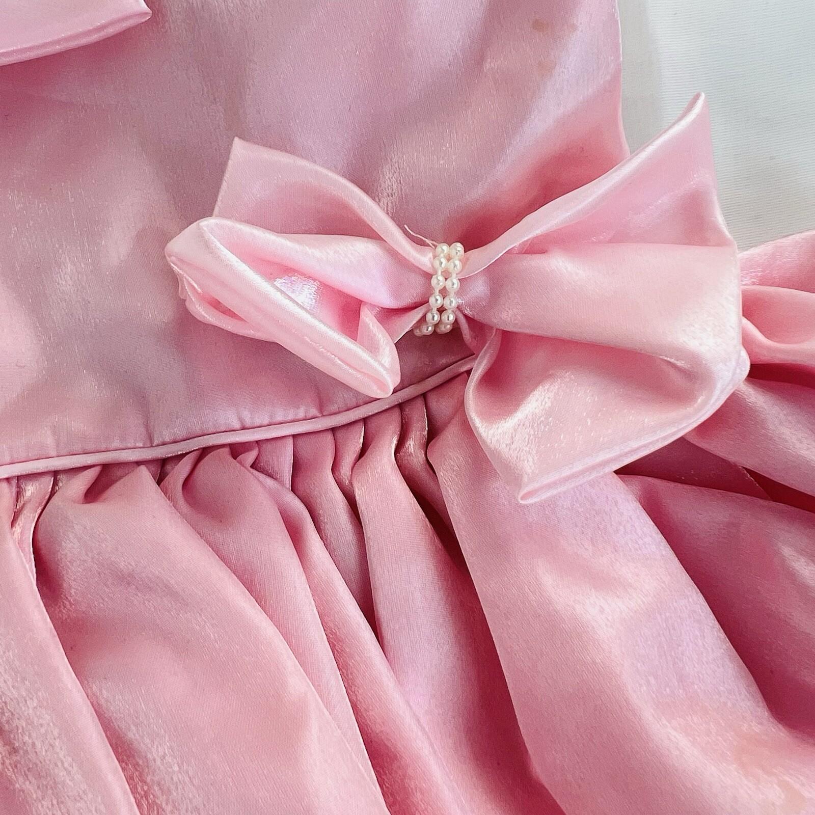 Vintage Pazazz Circle Pageant Dress Size 4T Pink Lace Belt Bow Twirl Ring Nylon