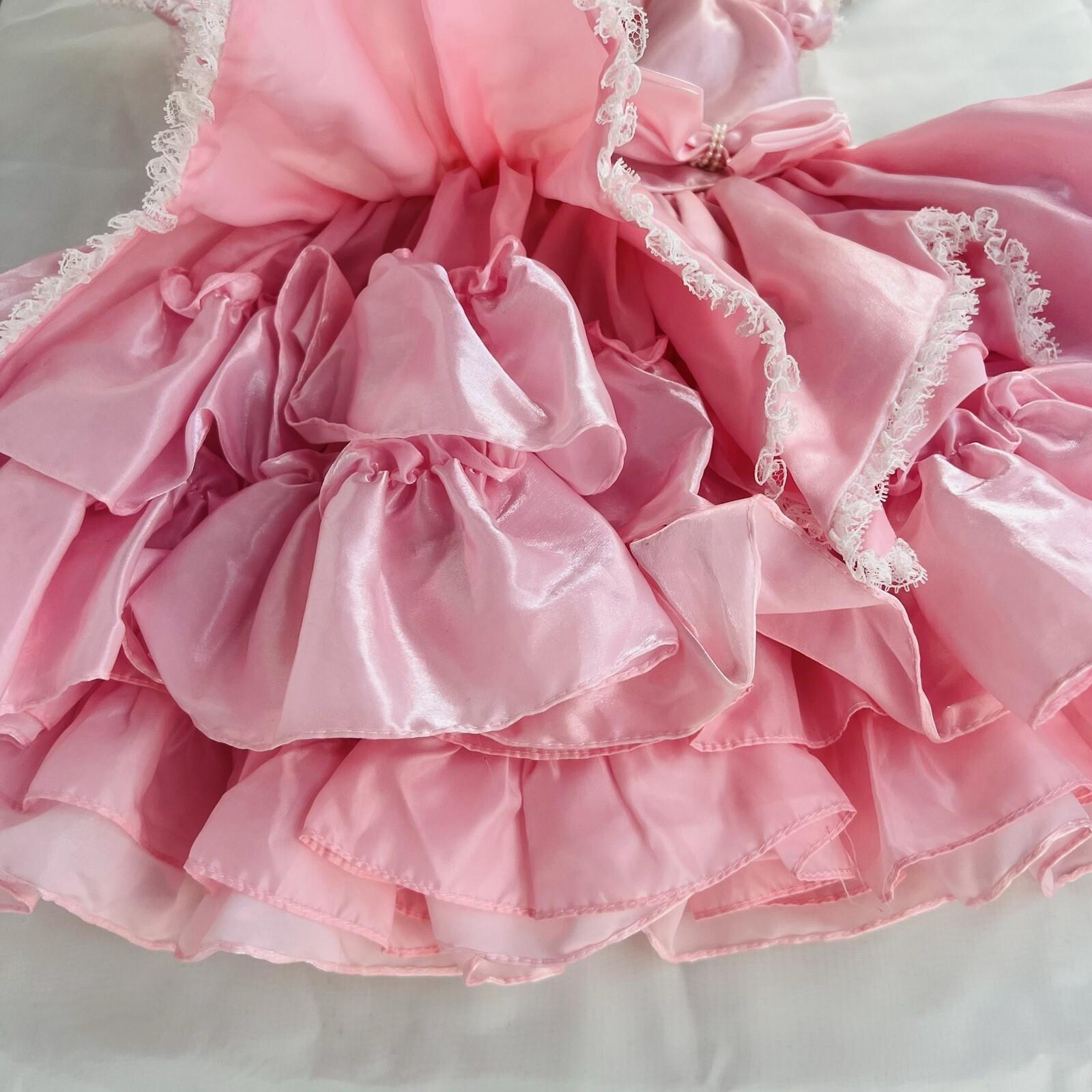 Vintage Pazazz Circle Pageant Dress Size 4T Pink Lace Belt Bow Twirl Ring Nylon