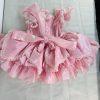 Vintage Pazazz Circle Pageant Dress Size 4T Pink Lace Belt Bow Twirl Ring Nylon
