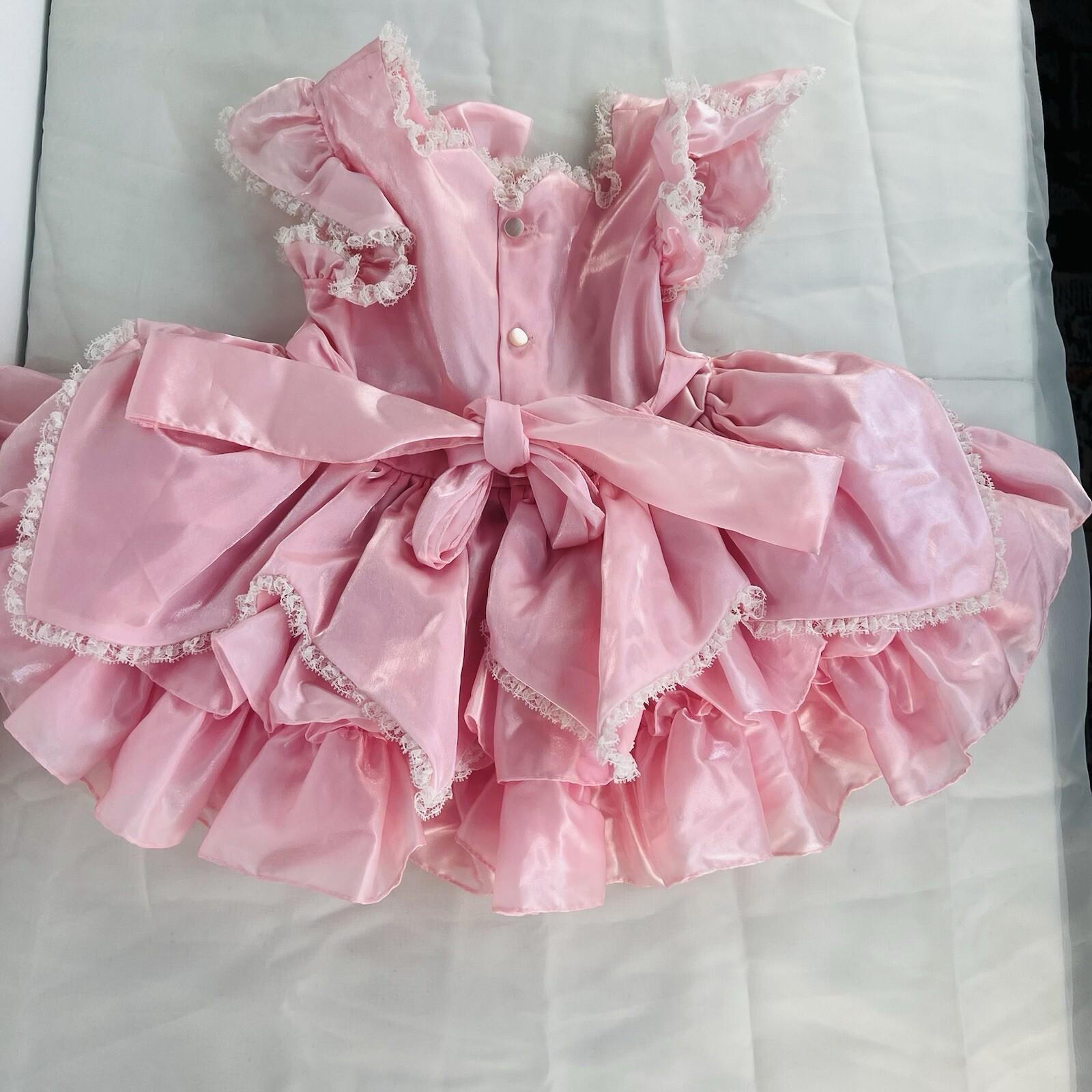 Vintage Pazazz Circle Pageant Dress Size 4T Pink Lace Belt Bow Twirl Ring Nylon