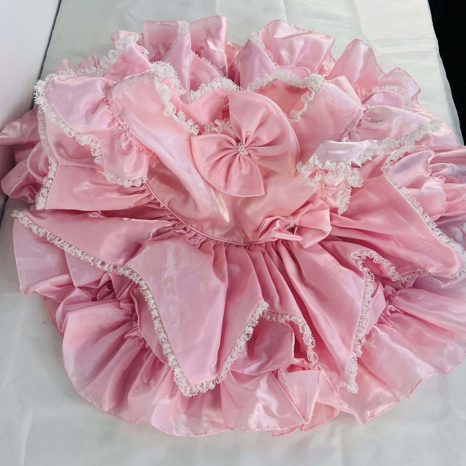 Vintage Pazazz Circle Pageant Dress Size 4T Pink Lace Belt Bow Twirl Ring Nylon