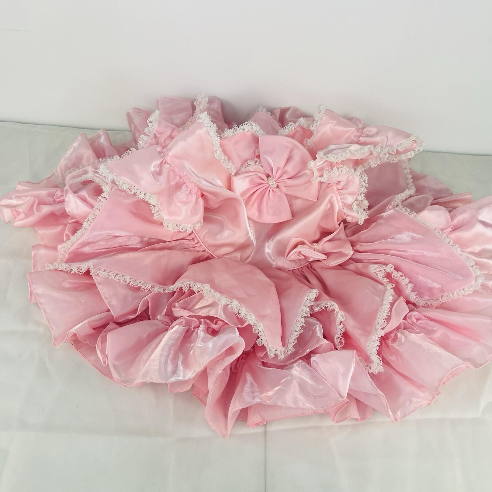 Vintage Pazazz Circle Pageant Dress Size 4T Pink Lace Belt Bow Twirl Ring Nylon