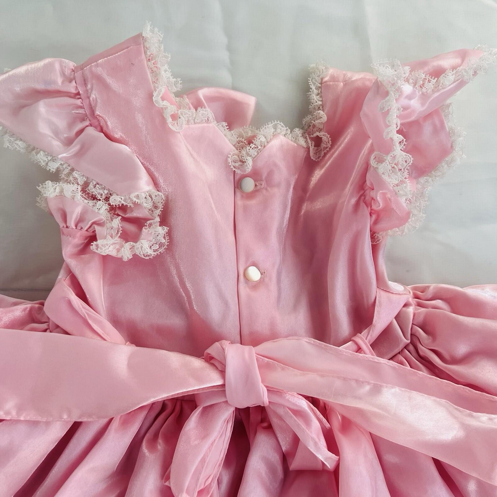 Vintage Pazazz Circle Pageant Dress Size 4T Pink Lace Belt Bow Twirl Ring Nylon