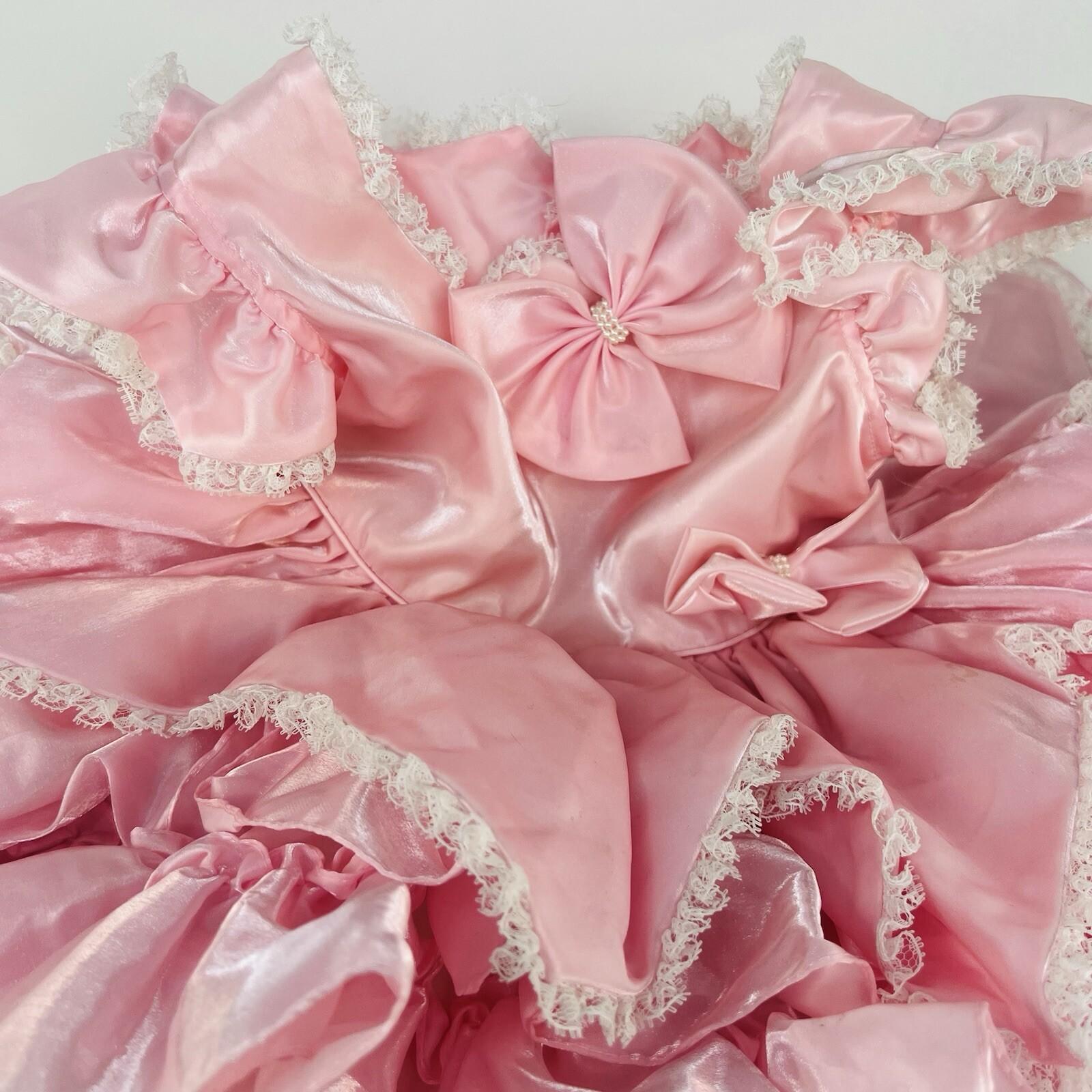 Vintage Pazazz Circle Pageant Dress Size 4T Pink Lace Belt Bow Twirl Ring Nylon