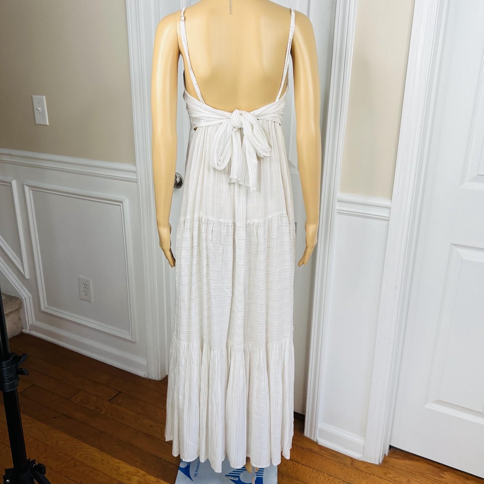 L Space Santorini Cotton Dress Size L White Striped Self Tie Back Frill Crinkle