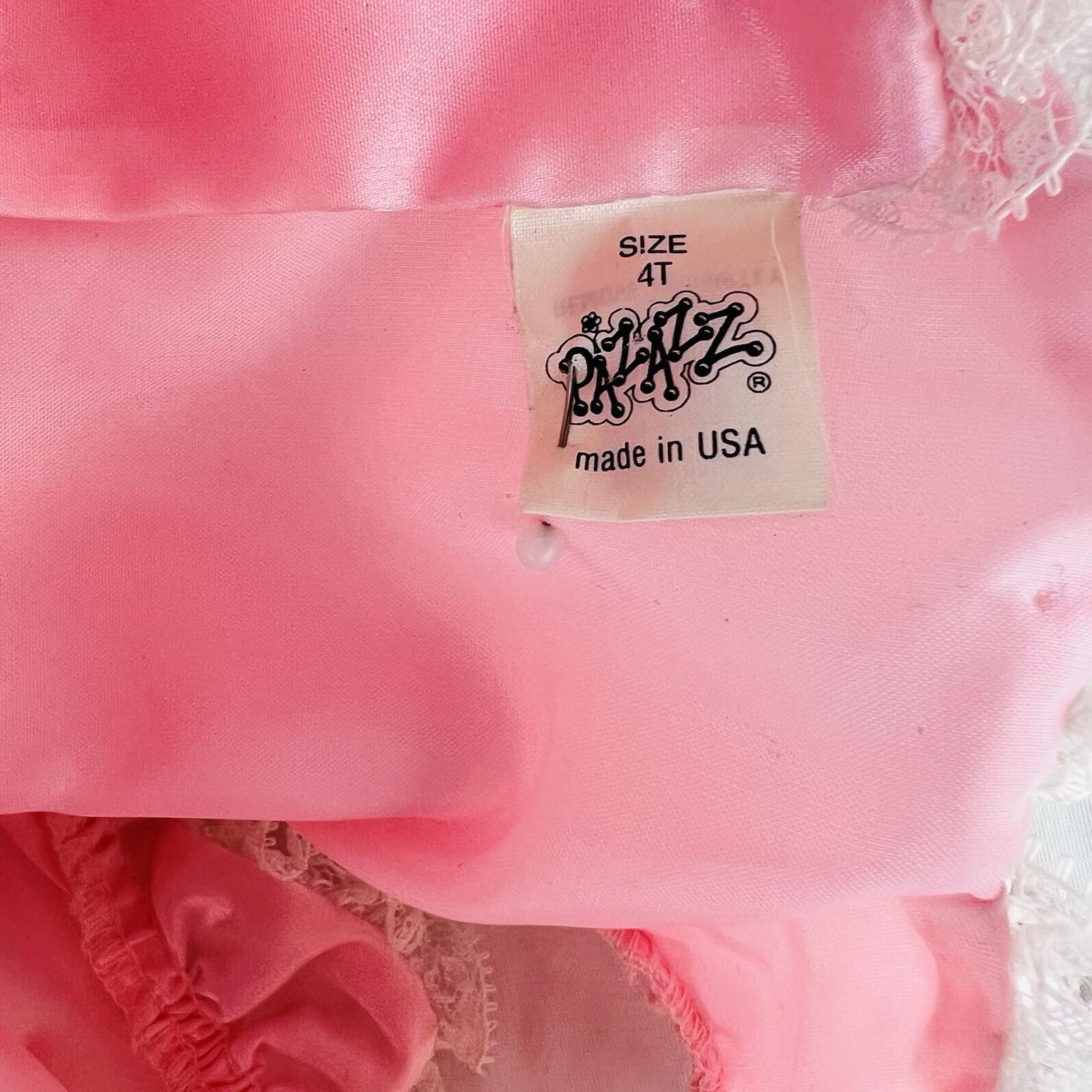 Vintage Pazazz Circle Pageant Dress Size 4T Pink Lace Belt Bow Twirl Ring Nylon