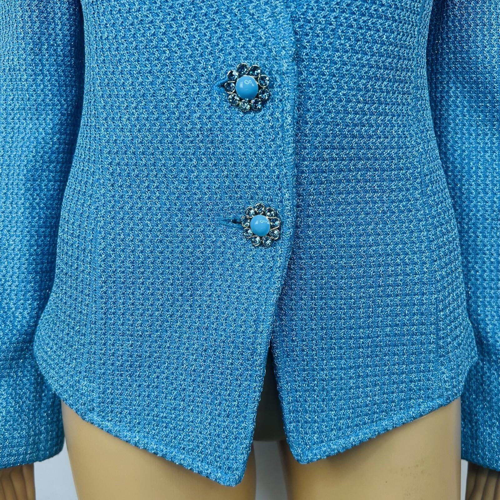 0 St John Santana Knit Metallic Blazer Size 4 Turquoise Shimmer Quiet Luxury