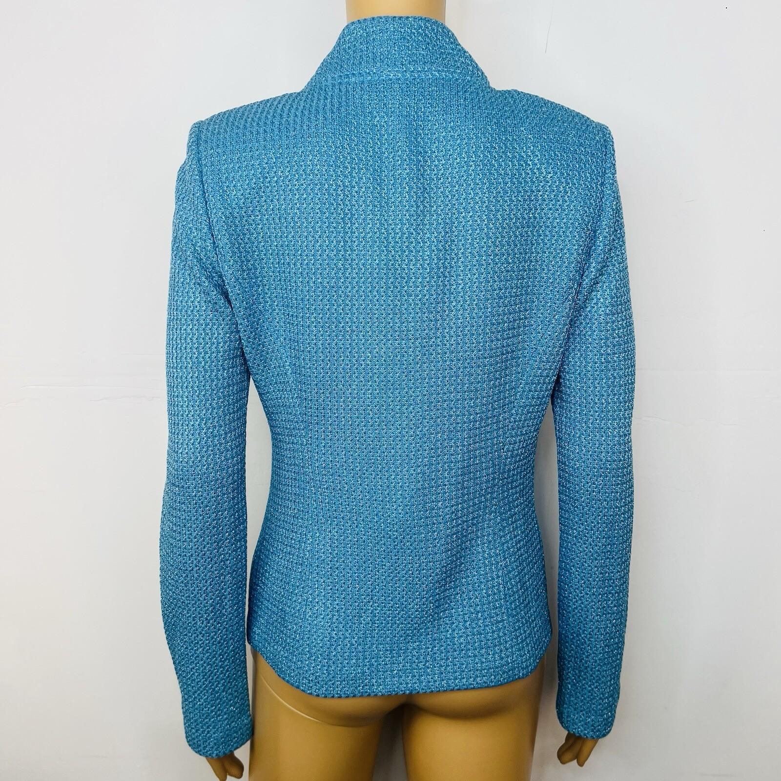 0 St John Santana Knit Metallic Blazer Size 4 Turquoise Shimmer Quiet Luxury