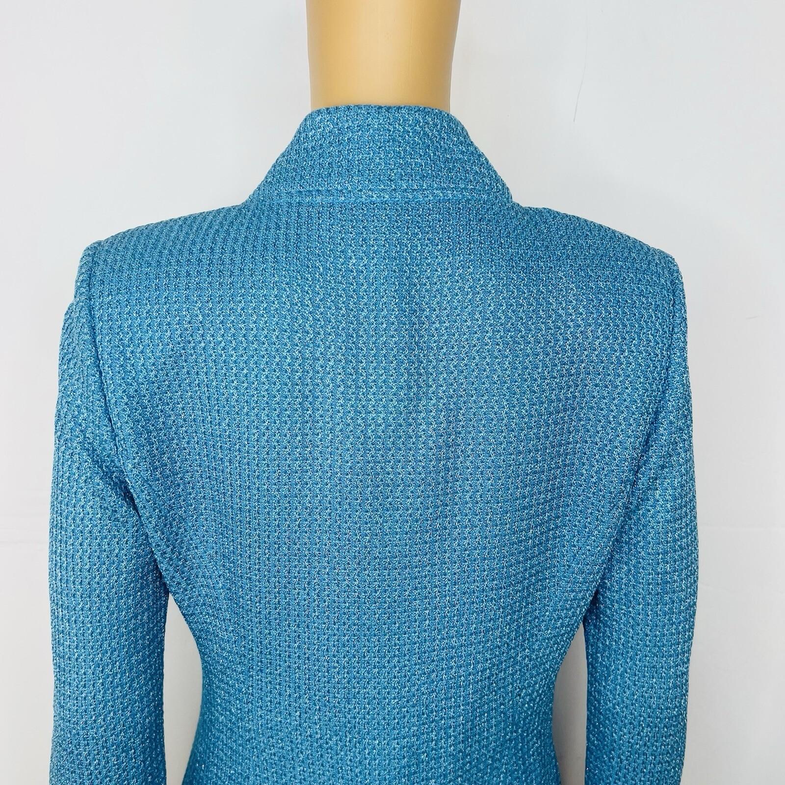 0 St John Santana Knit Metallic Blazer Size 4 Turquoise Shimmer Quiet Luxury