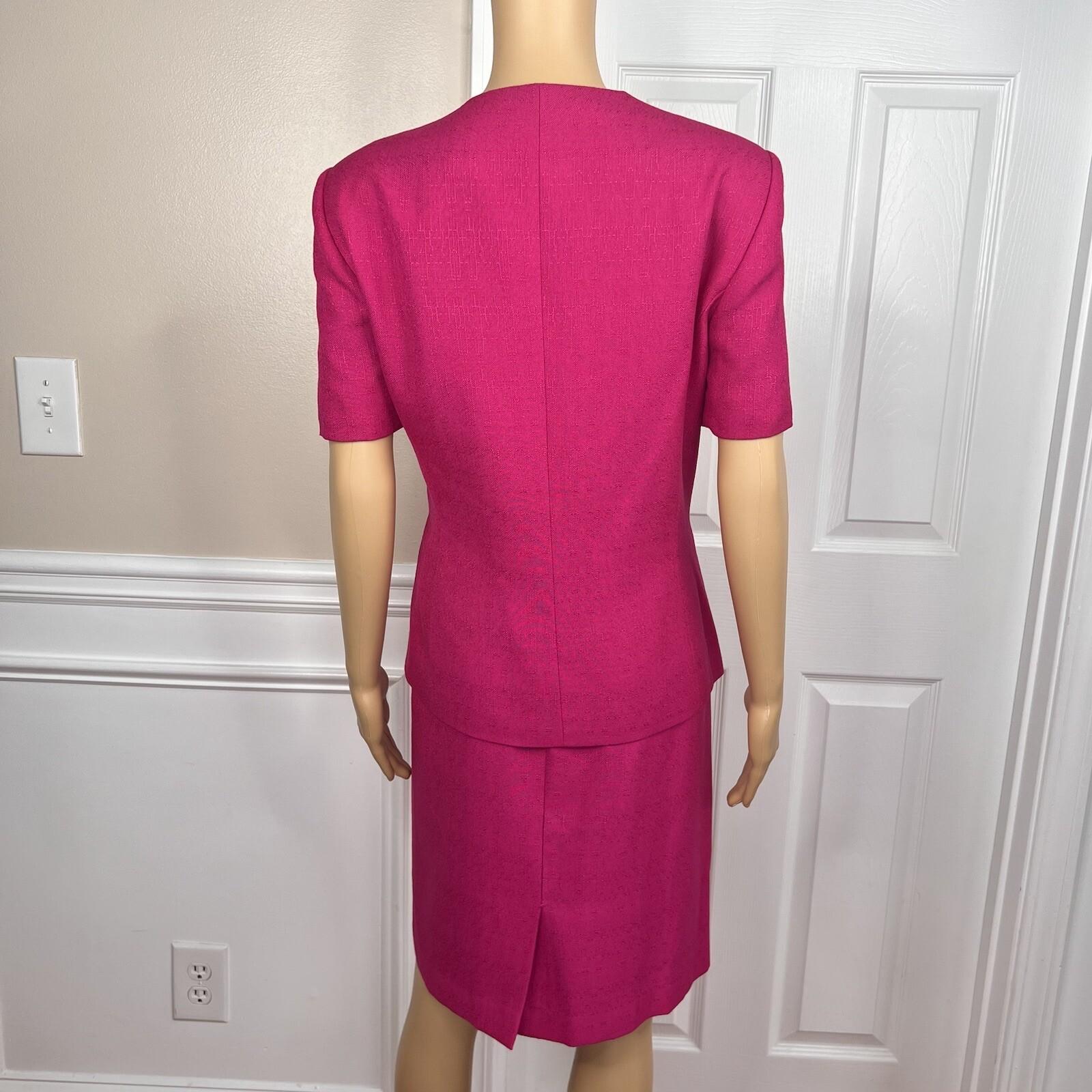 Kasper ASL Viscose Blend Skirt Suit 12 Pink Embroidered Lined Short Sleeve 2PC
