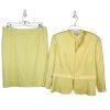 Tahari ASL Polyester Rayon Stretch Skirt Suit 14 Yellow Twill V Neck Cocktail