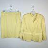 Tahari ASL Polyester Rayon Stretch Skirt Suit 14 Yellow Twill V Neck Cocktail