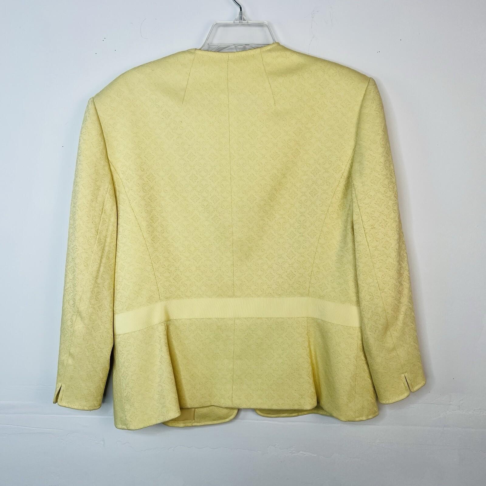 Tahari ASL Polyester Rayon Stretch Skirt Suit 14 Yellow Twill V Neck Cocktail