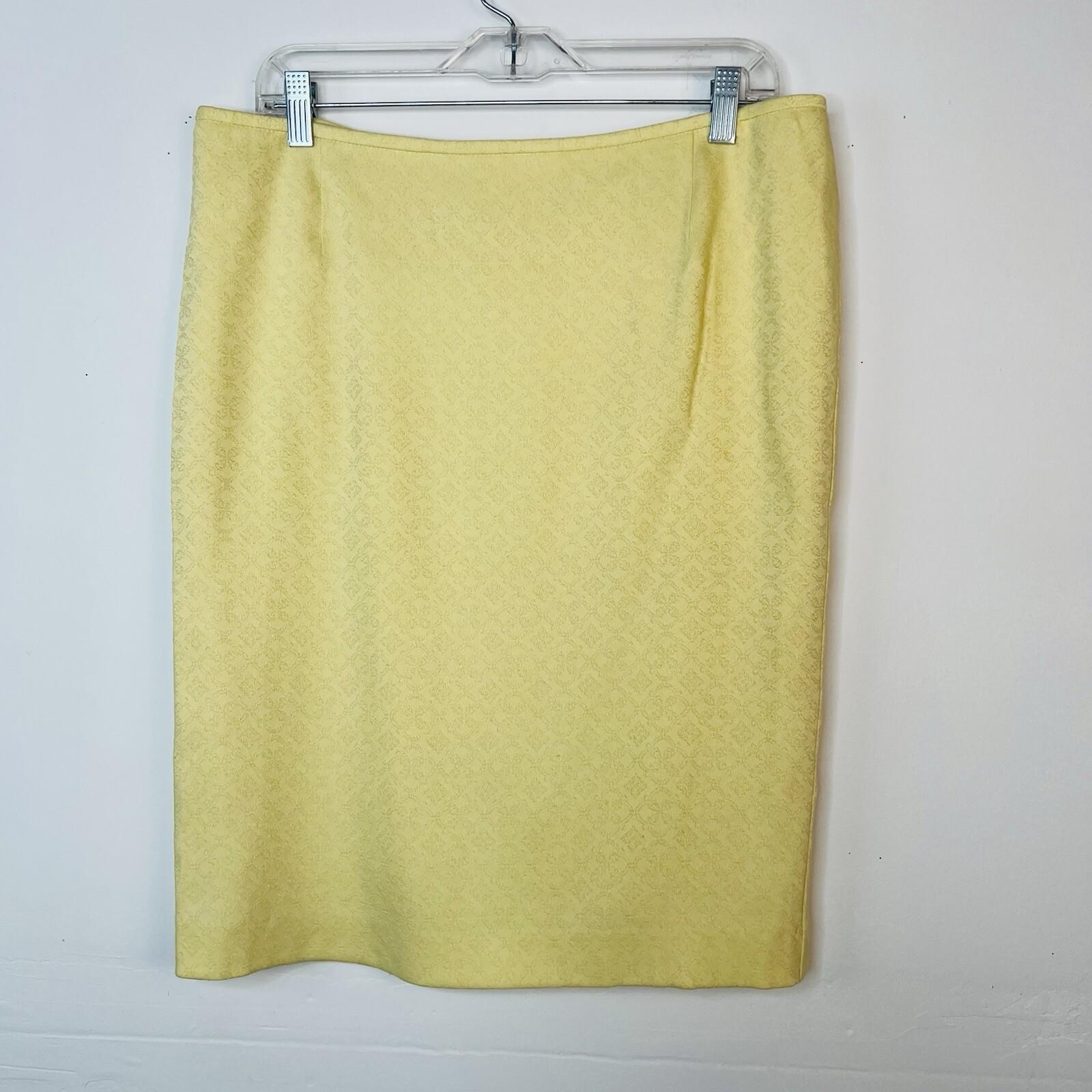 Tahari ASL Polyester Rayon Stretch Skirt Suit 14 Yellow Twill V Neck Cocktail