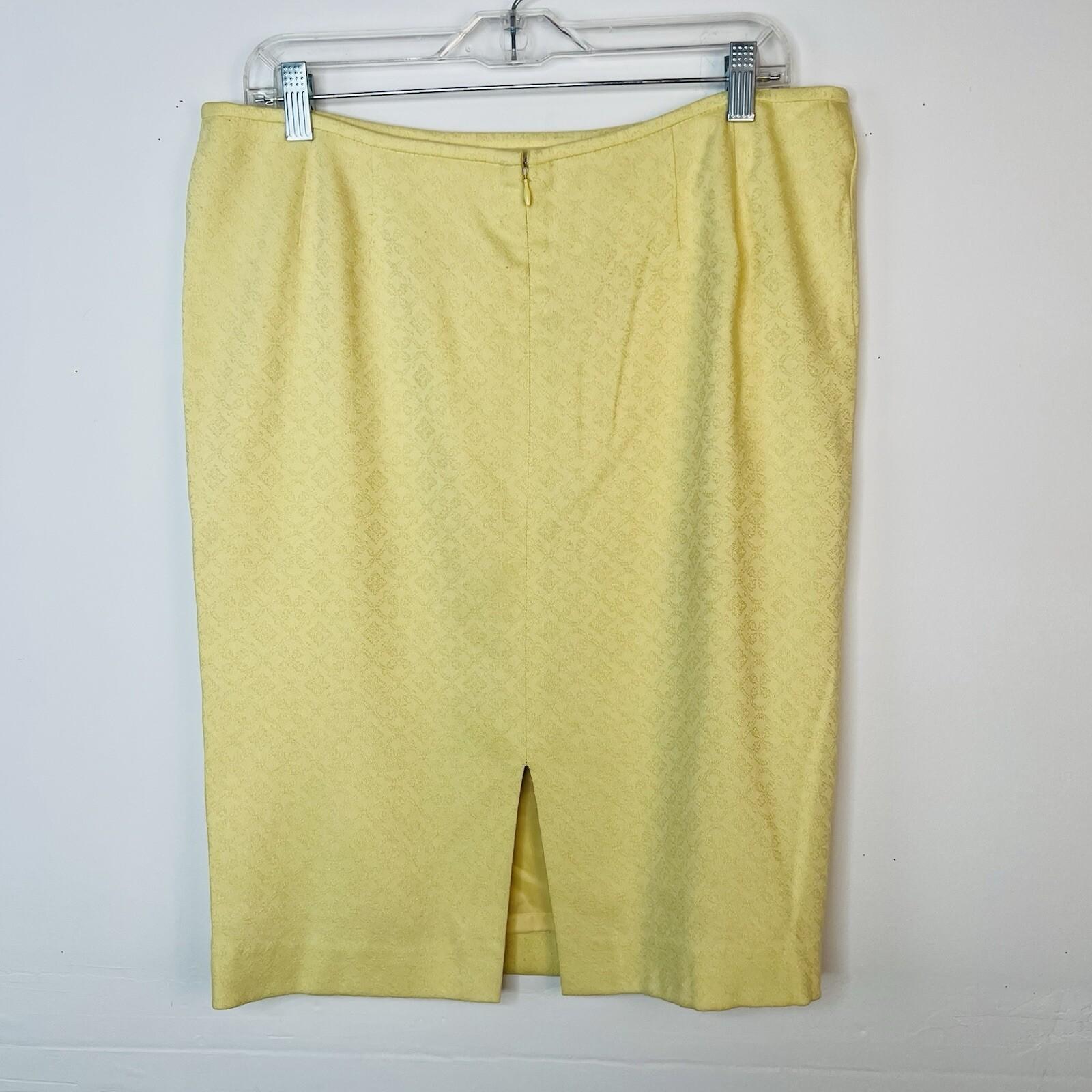 Tahari ASL Polyester Rayon Stretch Skirt Suit 14 Yellow Twill V Neck Cocktail