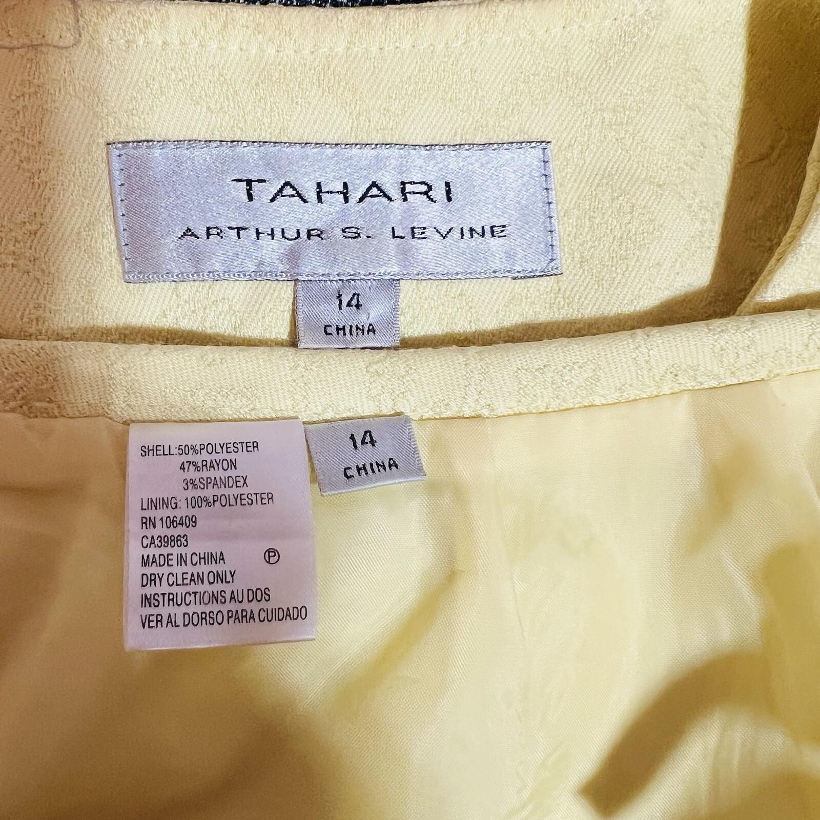 Tahari ASL Polyester Rayon Stretch Skirt Suit 14 Yellow Twill V Neck Cocktail
