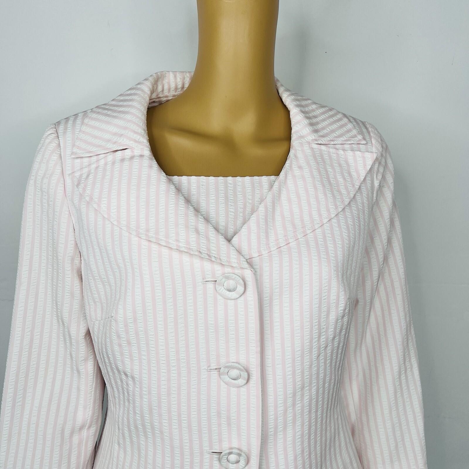 10-4420.jpg Talbots Dress Suit Size 8 White Rose Seersucker Lined Pleated Flare Cocktail