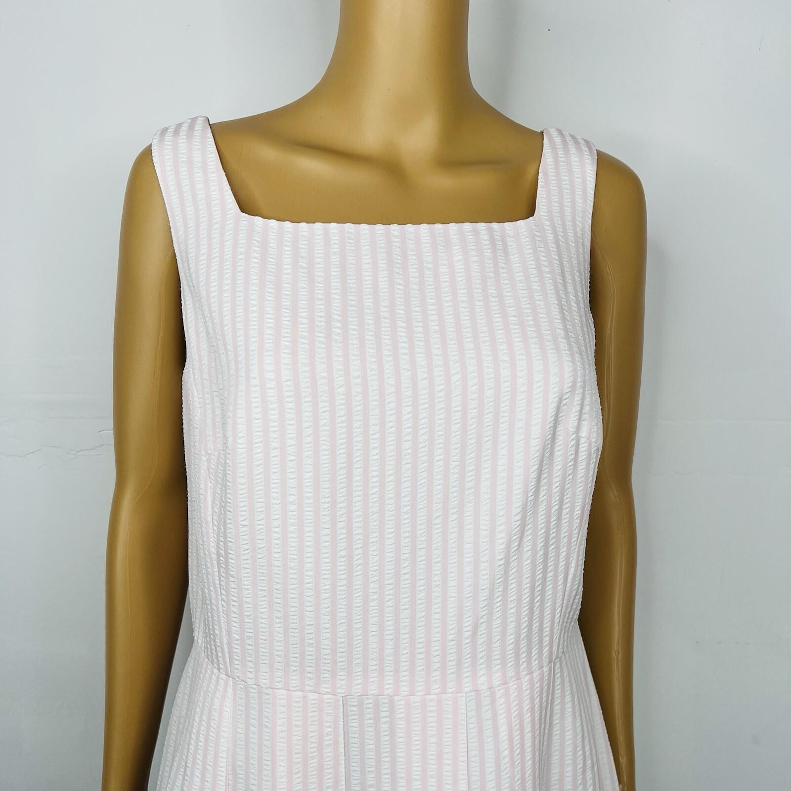 10-4424.jpg Talbots Dress Suit Size 8 White Rose Seersucker Lined Pleated Flare Cocktail
