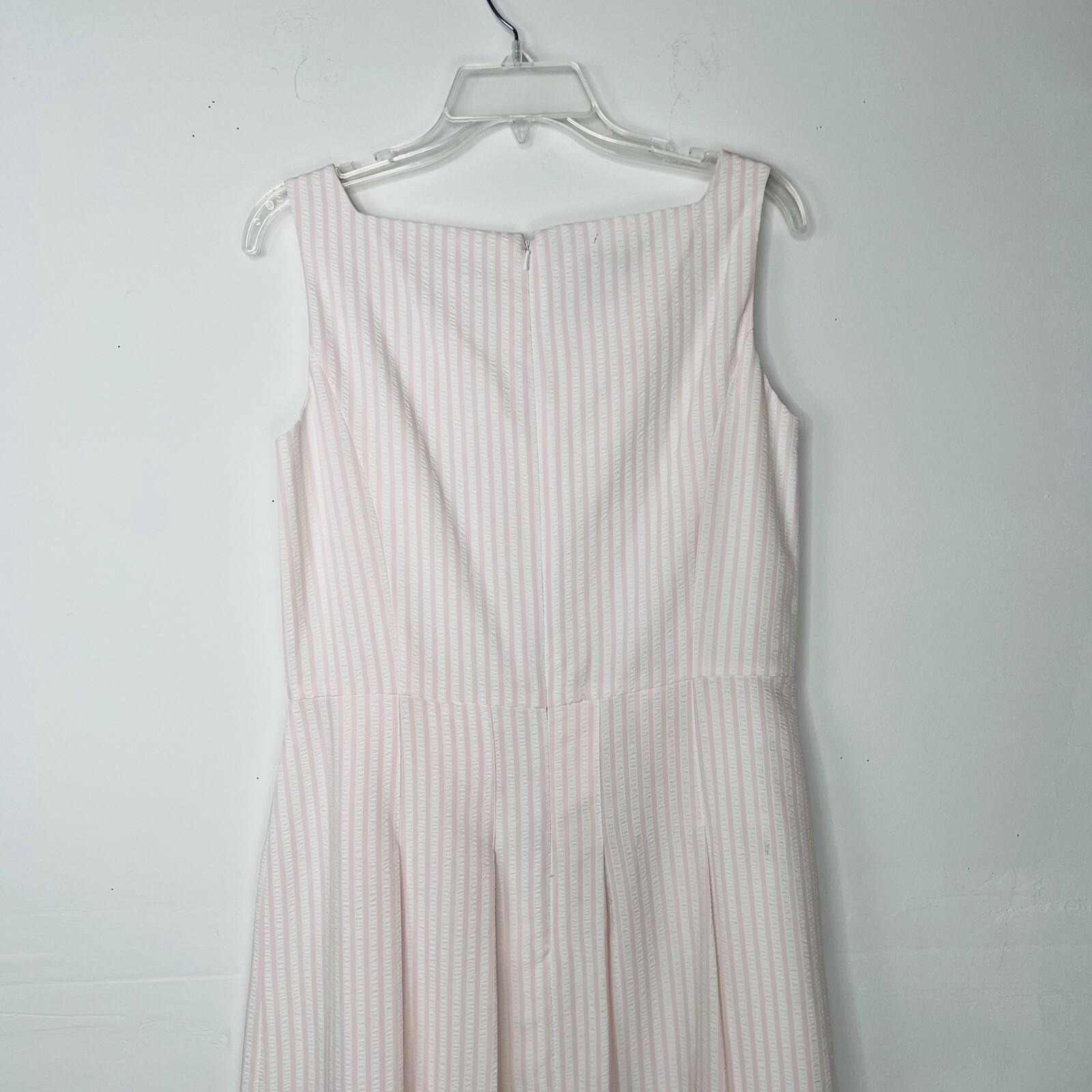 10-4426.jpg Talbots Dress Suit Size 8 White Rose Seersucker Lined Pleated Flare Cocktail