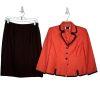 Le Suit Polyester Skirt Suit Size 8P Orange Brown Lined Business 3/4 Sleeve 2PC