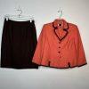 Le Suit Polyester Skirt Suit Size 8P Orange Brown Lined Business 3/4 Sleeve 2PC