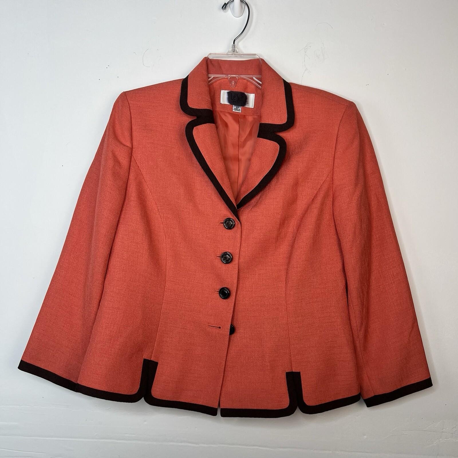 Le Suit Polyester Skirt Suit Size 8P Orange Brown Lined Business 3/4 Sleeve 2PC