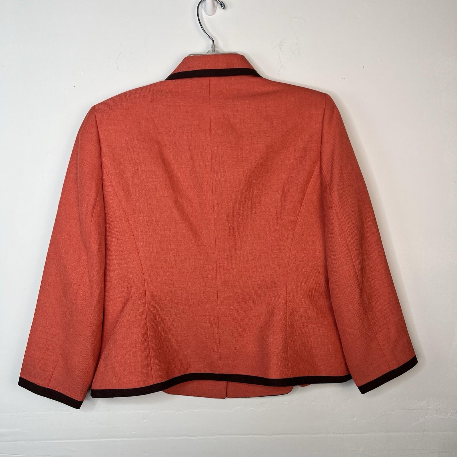 Le Suit Polyester Skirt Suit Size 8P Orange Brown Lined Business 3/4 Sleeve 2PC