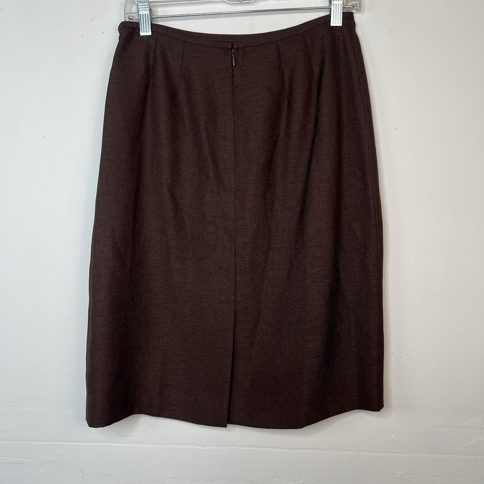 Le Suit Polyester Skirt Suit Size 8P Orange Brown Lined Business 3/4 Sleeve 2PC