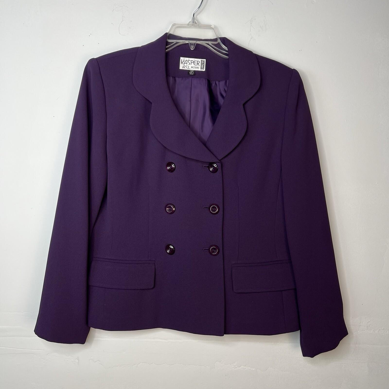 Kasper Women Polyester Skirt Suit Size 12P Purple Double Breasted Lined Cocktail