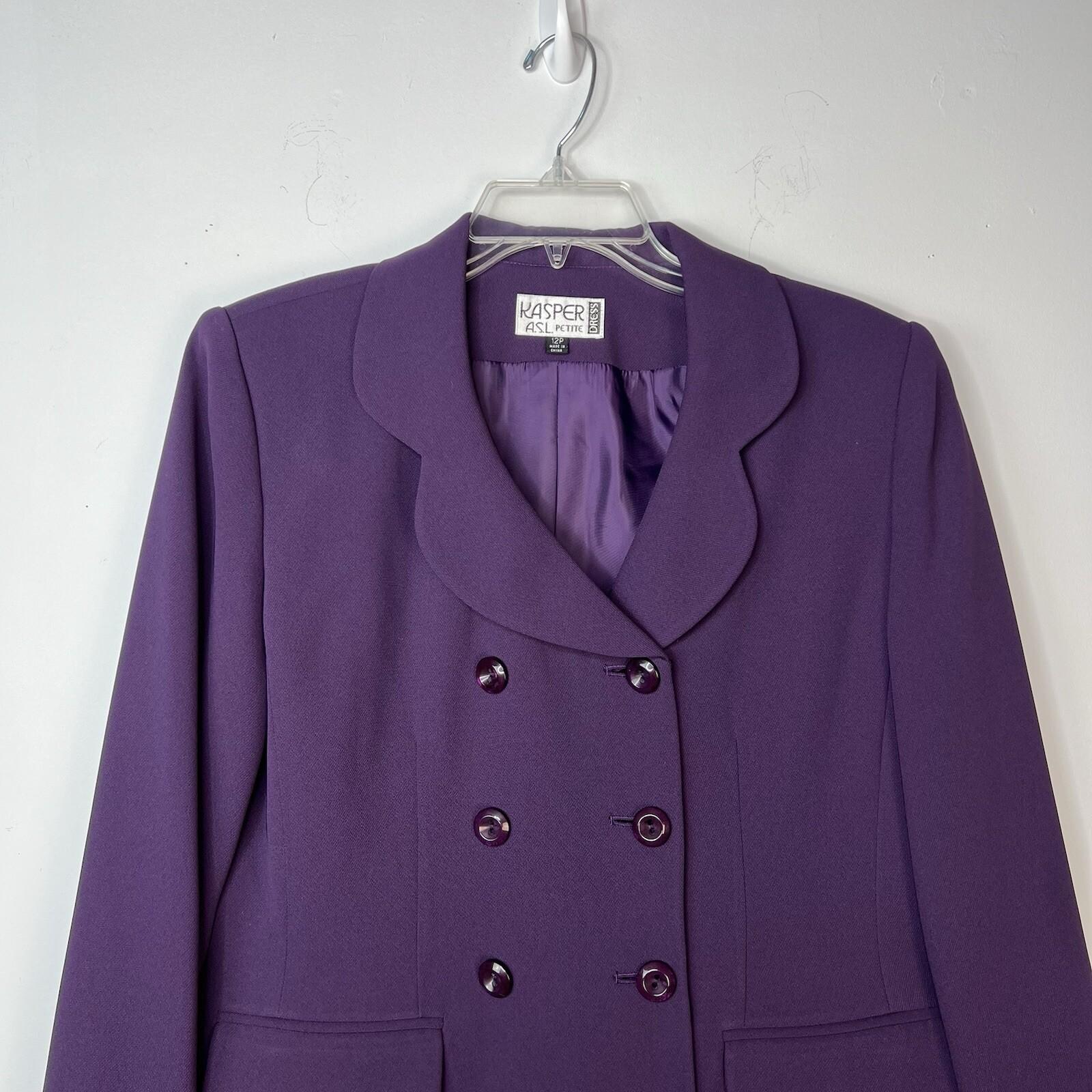 Kasper Women Polyester Skirt Suit Size 12P Purple Double Breasted Lined Cocktail