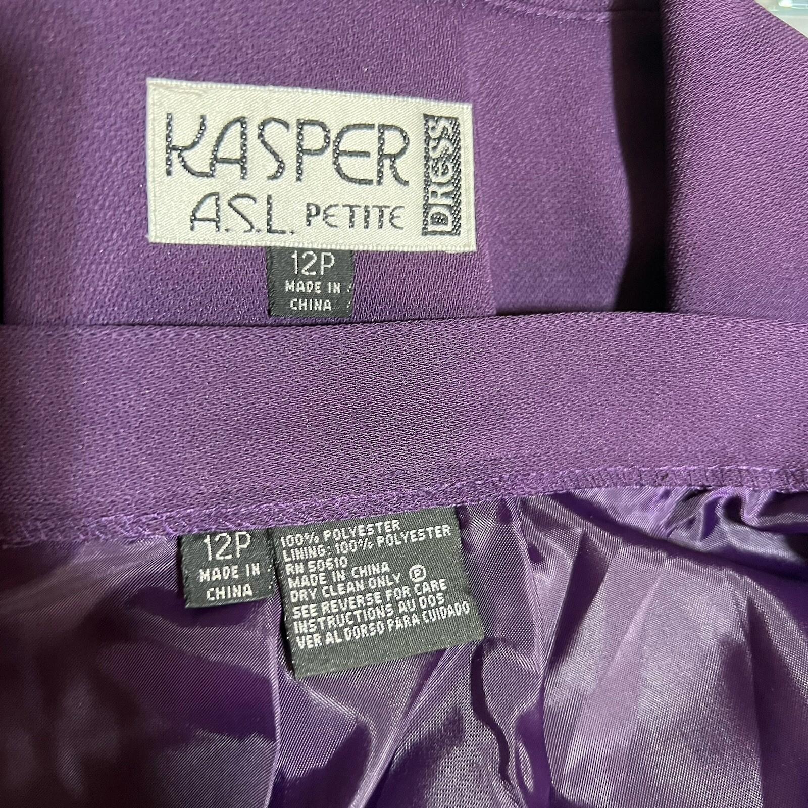 Kasper Women Polyester Skirt Suit Size 12P Purple Double Breasted Lined Cocktail