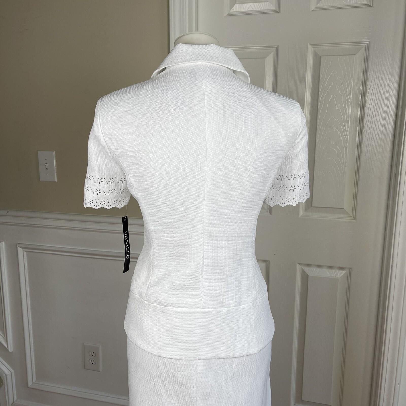 New DANILLO Women 2PC White Polyester Lined Short Sleeves Skirt Suit Size 8