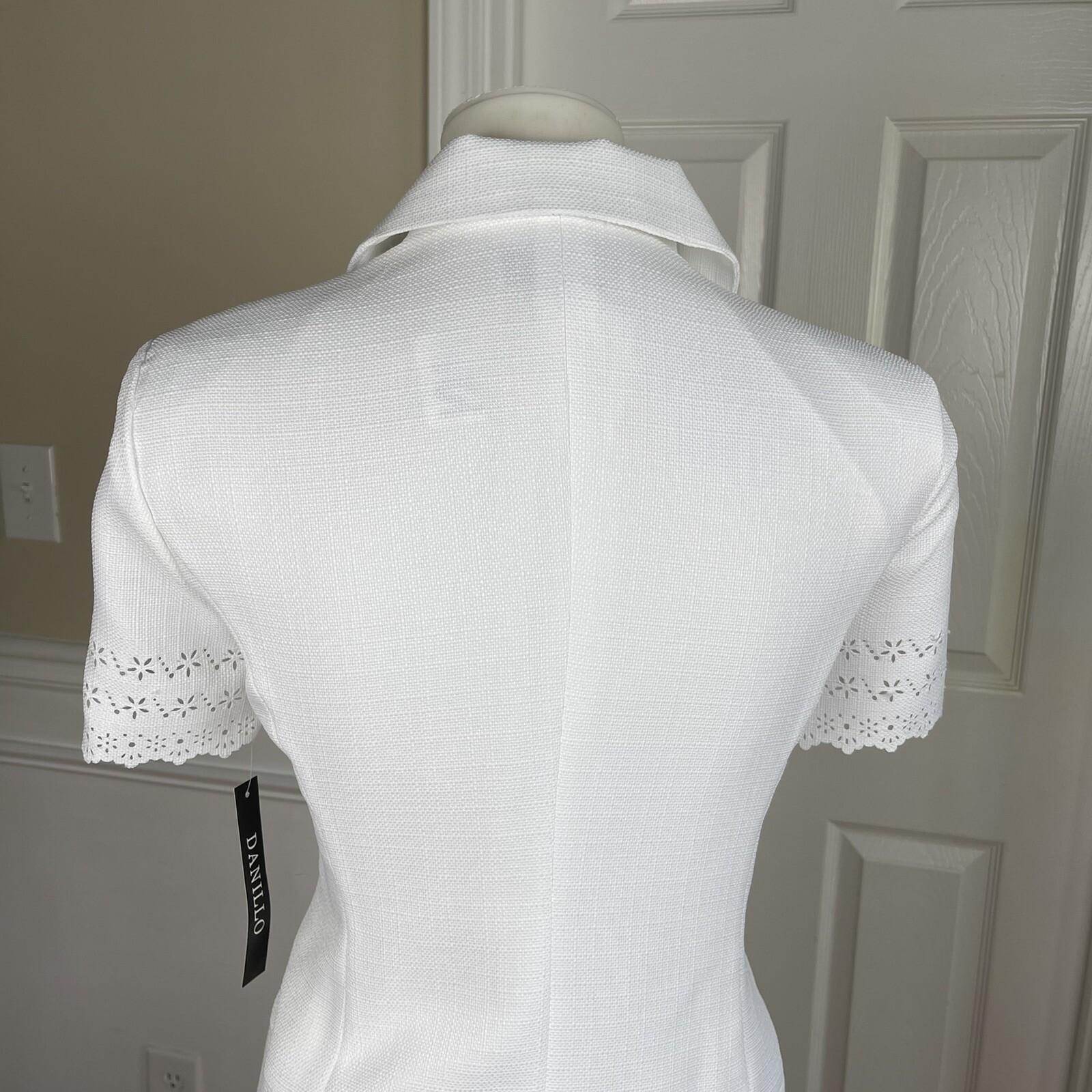 New DANILLO Women 2PC White Polyester Lined Short Sleeves Skirt Suit Size 8