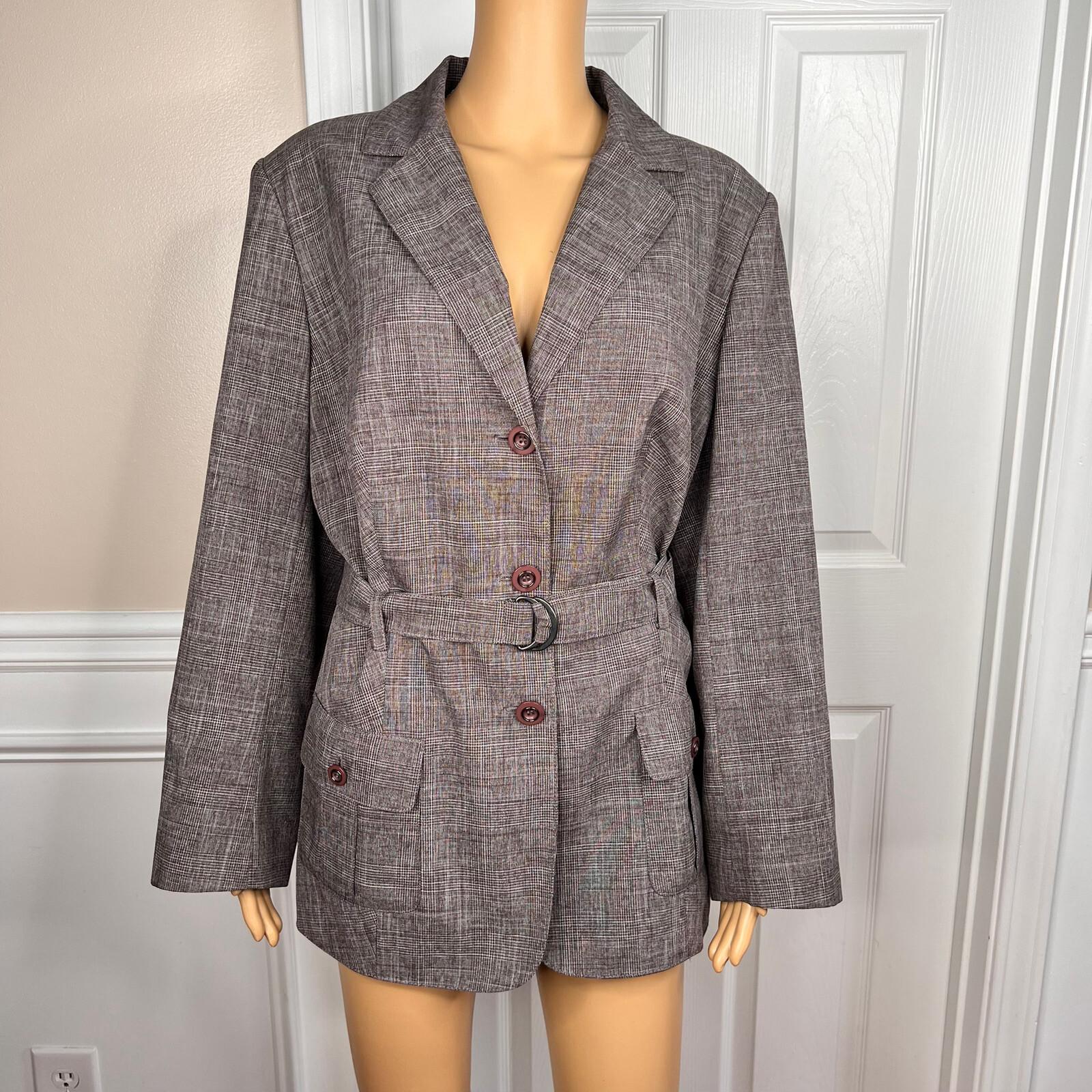 John Meyer Purple Pinstriped Polyester Lined Notch Collar Belted Blazer Size 16W
