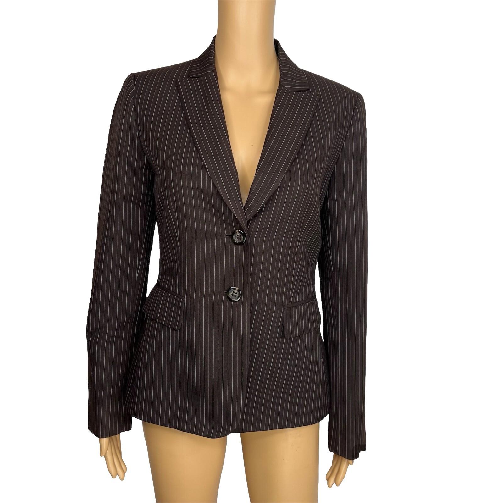 Tahari ASL Women Polyester Rayon Blazer Size 4 Brown Striped Single Breasted 1PC