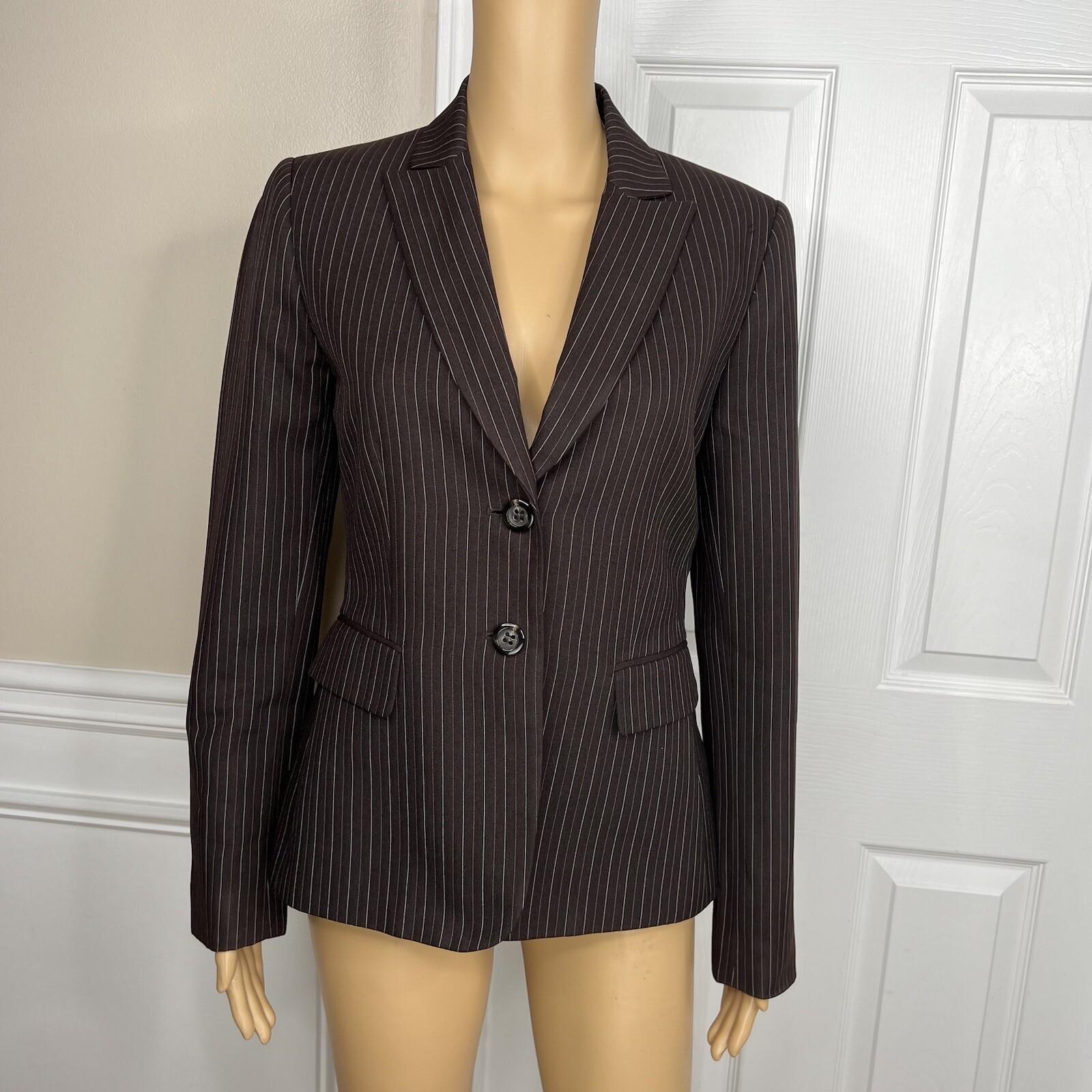 Tahari ASL Women Polyester Rayon Blazer Size 4 Brown Striped Single Breasted 1PC