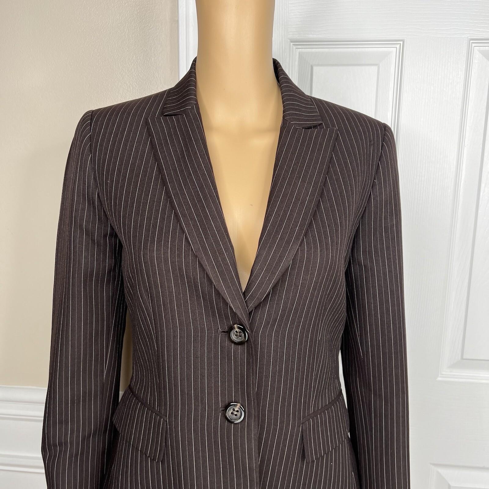 Tahari ASL Women Polyester Rayon Blazer Size 4 Brown Striped Single Breasted 1PC