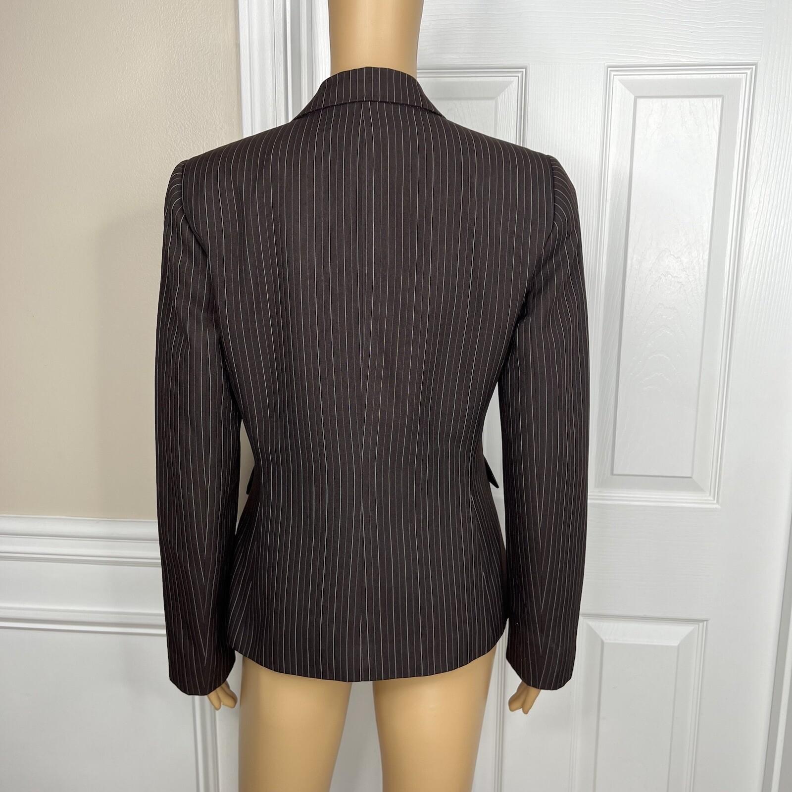 Tahari ASL Women Polyester Rayon Blazer Size 4 Brown Striped Single Breasted 1PC