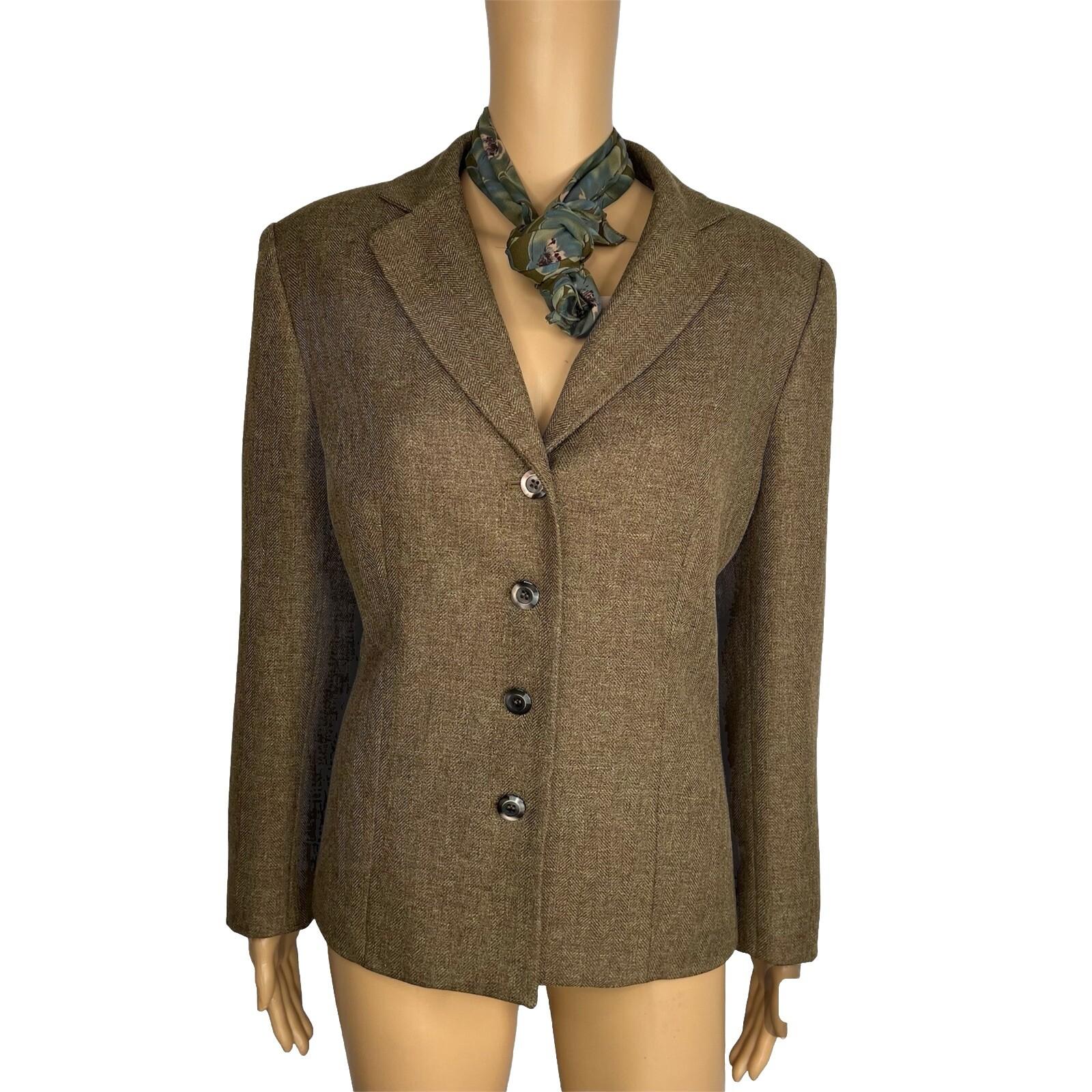 Le Suit Women Polyester Blazer Scarf Size 14P Green Single Breasted Lined 1PC