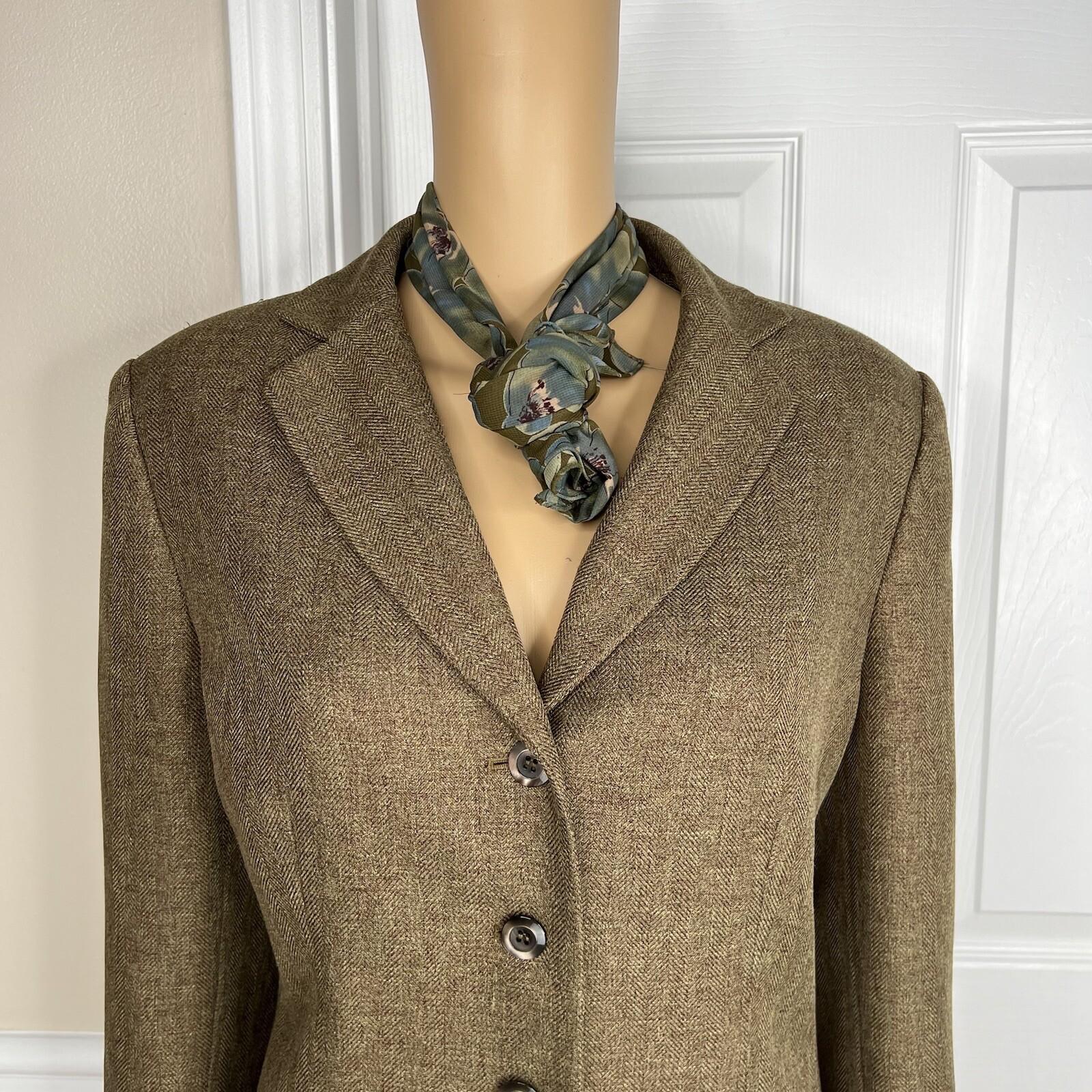 Le Suit Women Polyester Blazer Scarf Size 14P Green Single Breasted Lined 1PC