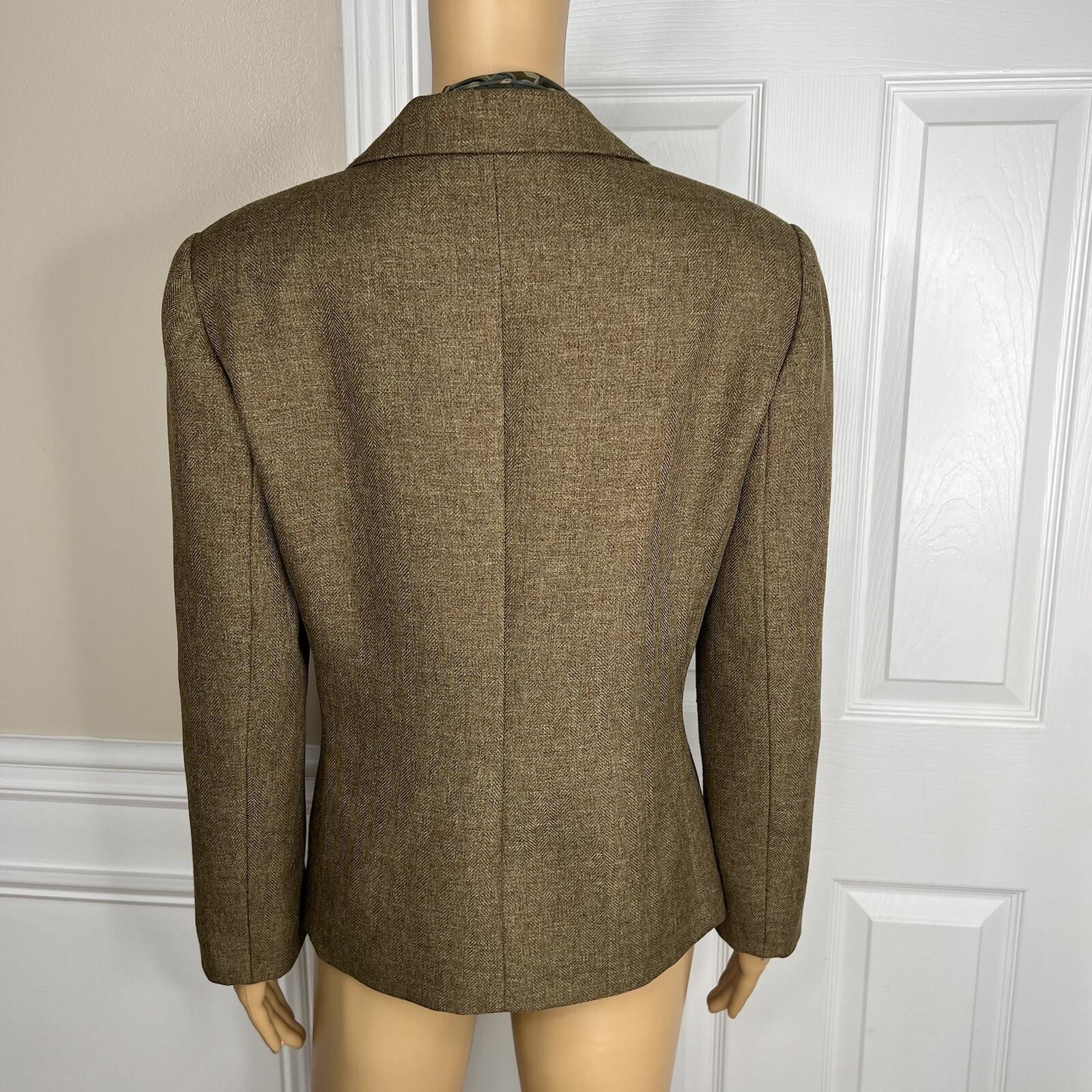 Le Suit Women Polyester Blazer Scarf Size 14P Green Single Breasted Lined 1PC